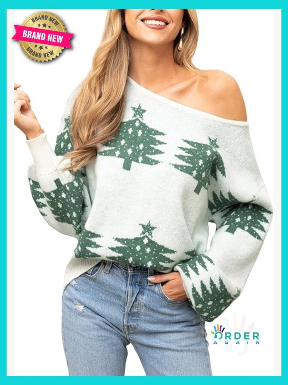 Off Shoulder Long Sleeve Sweater Pullover Trendy Knit Top Casual Xmas